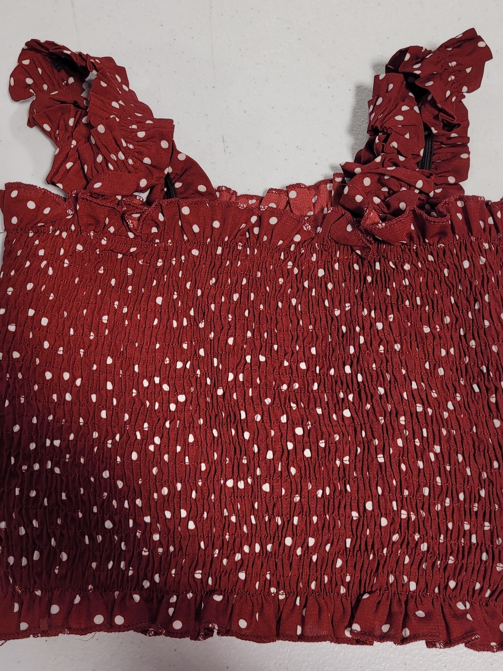 SHEIN Red Polka Dot Smocked Ruffle Crop Top